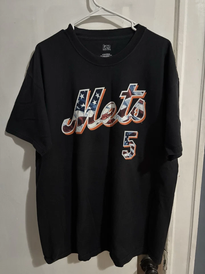 2007 David Wright New York Mets Jersey T-Shirt Black American Flag Letters SZ XL - Image 1 of 4