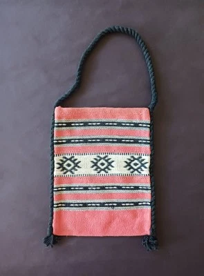 Vintage 70s Greek Handwoven Shoulder Tote Bag Purse Boho Geometric 14x11.5 - Image 1 of 4