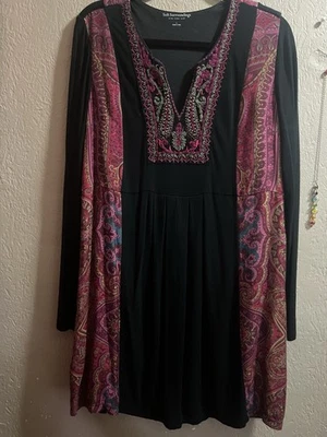 Vestido túnica Soft Surroundings cachemira talla L bordado negro rosa manga larga Foto 1 de 4