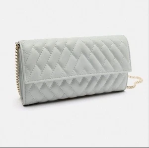Zara Silver Gold Robe Chain Quilted Crossbody Wallet New - Picture 1 of 7