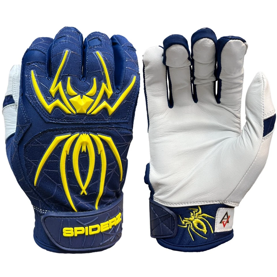 Guantes de bateo de béisbol Spiderz 2023 Endite AJ Vukovich - azul marino/amarillo - pequeños Foto 1 de 1