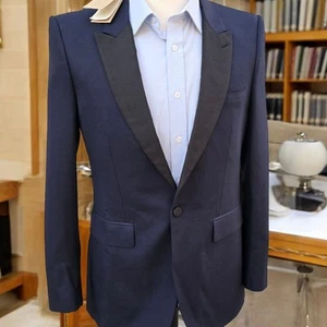 New Burberry Tuxedo Jacket 42r 52it Dinner Jacket Peak Lapel Blue Dual Vent - Picture 1 of 24