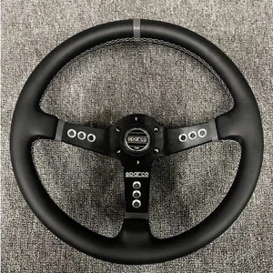 14inch SPC Leather Deep Dish Sport Steering Wheel fit hub #Black Stitch - Picture 1 of 5