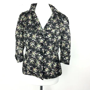 Darling S 8-10 Blazer Black Floral Chintz Silky Back Bow 3/4 Sleeve Cottagecore - Picture 1 of 11