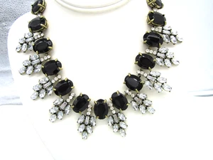 Estate Striking Glossy Bright Black Sparkling White Rhinestone Necklace - Picture 1 of 4