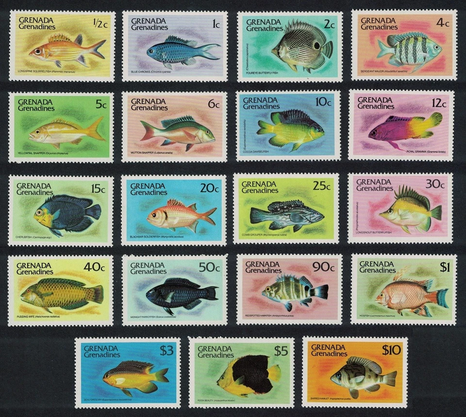 Pargo granadinas pez ángel mero pez loro pez aldea peces 19v 1980 MNH - Imagen 1 de 1