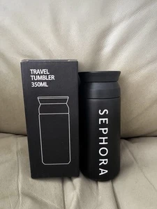 Sephora 350mL BLACK METAL WATER BOTTLE / TUMBLER Mug NEW BOXED Cup - Picture 1 of 1