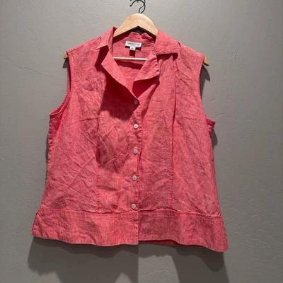 Blusa Coldwater Creek rosa salmón sin mangas con botones 100 % lino talla 1X Foto 1 de 4