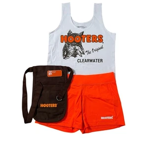 Nuevo Mujer Hooters Niña Uniforme Tanque Pantalones Cortos Bolsa y Etiqueta con Nombre Florida Mediano  - Imagen 1 de 11