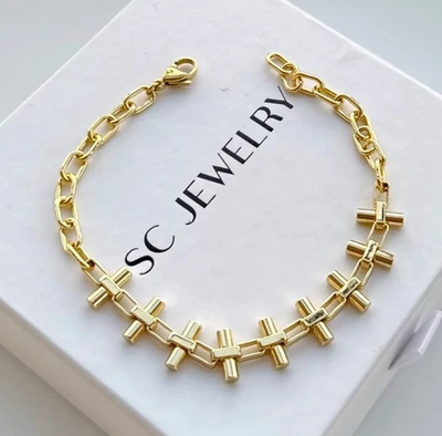 Pulsera Barra Cadena Oro Chapado en Oro 14k Lujo Diseño Moderno Foto 1 de 4