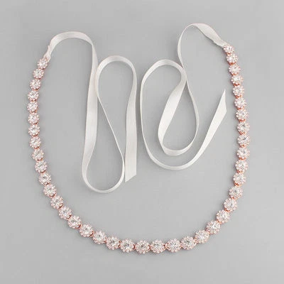 Wedding Bridal Alloy Crystal Belt Rhinestone Rose Gold Bead Bridal Sash Ribbon - image 1 of 4