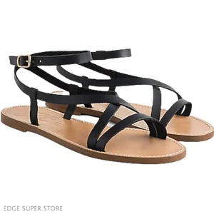 J Crew schwarze Vachetta Riemchen Schnalle einfache Gianna Leder Gladiator Sandale Größe 7 - Bild 1 von 3