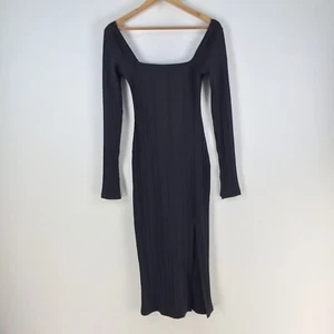 H&M womens dress size S black long sleeve bodycon midi stretch 108794 - Picture 1 of 10