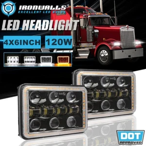 For Kenworth C500 T600A T800 W900 4x6" INCH LED Headlights Hi/Lo DRL Turn Signal - Bild 1 von 12
