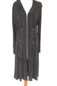 Eva Varro XL Grommet Goth Grunge Long Coat Zipper Lace Up Back Front Steampunk - Picture 1 of 16