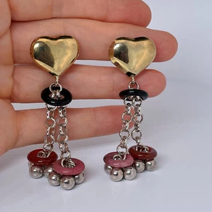 HEART Tassel Earrings Gold Plated Sterling Silver Onyx Rhodonite Carnelian ITALY - Bild 1 von 8