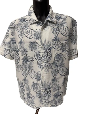 Camisa de manga corta The Havanera Co para hombre blanca con estampado floral con botones talla 2XL Foto 1 de 4