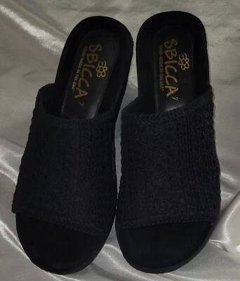 Zapato Sbicca Crochet Mules Cuero Gamuza Negro Mujer Talla 7, HECHO A MANO EN EE. UU.  Foto 1 de 4