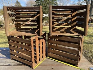 QTY 4 ANTIQUE WOOD FOLDING BOX CRATE CARRIER FARM ORCHARD STORE FIXTURE DISPLAY - Picture 1 of 12