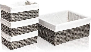 4-Pack Wicker Storage Baskets with Liners Nesting Shelf Organizer Decorative Bin - Picture 1 of 12