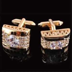 14K Rose Gold Plated 2.10Ct Round Cut Lab Created Diamond Men Wedding Cufflinks - Picture 1 of 5