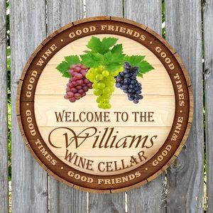 WINE LID WELCOME TO WINE CELLAR PERSONALIZED ROUND METAL SIGN MONOGRAMMED  - Picture 1 of 1