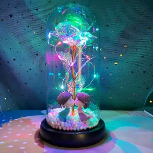 Enchanted Forever Rose Flower In Dome Glass LED Night Light Anniversaries Gift - Picture 1 of 16