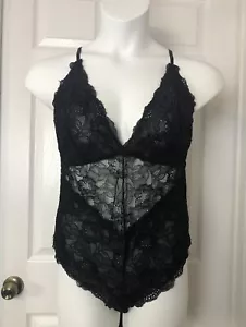 NWT Avidlove Lace Teddy Bodysuit Womens XL Black Plunge Neckline Snap Crotch - Picture 1 of 19