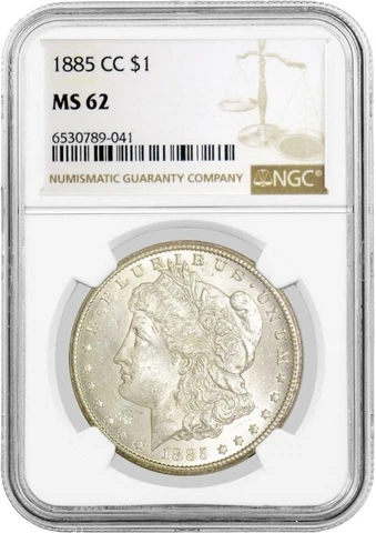 1885 CC Carson City $1 Morgan Silver Dollar NGC MS62 Uncirculated Coin #041 Cover