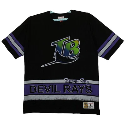 Camisa Grande Tampa Bay Devil Rays Mitchell & Ness MLB Logo Envejecido Negra Nueva Con Etiquetas Foto 1 de 4