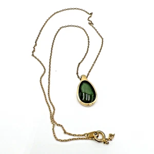 Vintage Halskette Neusilber goldfarben 17,5" Kette Charm Anhänger grüner Onyx Jade - Bild 1 von 8
