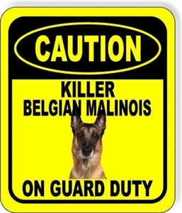 Letrero compuesto de metal aluminio CAUTION KILLER BELGIAN MALINOIS ON GUTE DUTY - Imagen 1 de 5