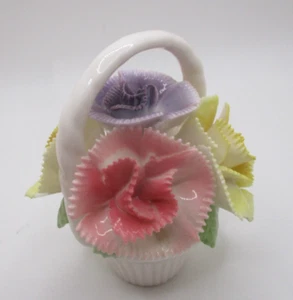 Shafford Japan porcelain pink yellow purple flowers floral white basket 3" - Picture 1 of 6