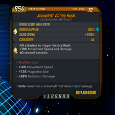 PSN/Xbox/PC Borderlands 3 [Level 72] Snowdrift Victory Rush (Speed/Mag/Rad)