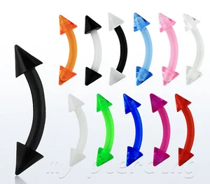 1pc. 16G Bio Flex UV Spike End Curved Barbell Eyebrow Ring 8mm 10mm - Picture 1 of 3