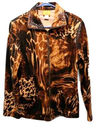 Ruby Rd  ♈Woman's Printed clear square decorated Zip up jacket size 6~animal - Image 1 of 3