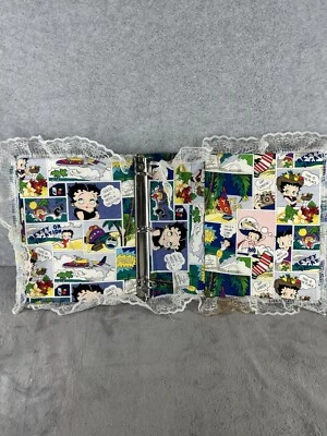 Vintage Handmade Betty Boop on Vacation Comic Fabric 3-Ring Binder Album Lace - Image 1 of 4