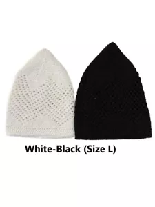 Islamic Men's Knit Kufi Cap - White @ Black size L - Picture 1 of 1