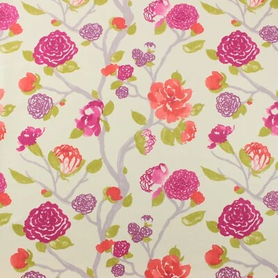 BRAEMORE YOSHINO BLOSSOM PINK PURPLE ASIAN FLORAL LINEN FABRIC BY YARD 54"W - Image 1 of 4