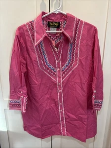 Bob Mackie Wearable Art Pink Long Sleeve Embroidered Shirt Large NWT - Picture 1 of 9