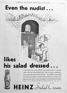 1935 Heinz Salad Cream - Even the Nudist likes a Dressed Salad Ad #N1192 - Picture 1 of 1