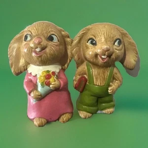 Vintage Rabbits Easter Bunny Boy Girl Kitschy Spring Home Decor 4" - Picture 1 of 20