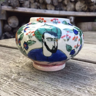Small Vintage Turkish Kutahya Gumus Gini Hand Painted Ceramic Jar - Image 1 of 4
