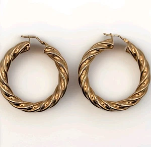 Bronze Milor Italy Golden Twist Hoop Earrings w/ Hinge Back - Picture 1 of 8