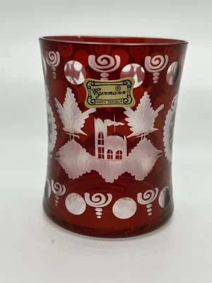 Egermann Bohemian Ruby Red Cut-to-Clear Crystal glassware Tumblers Czech barware - Image 1 of 4
