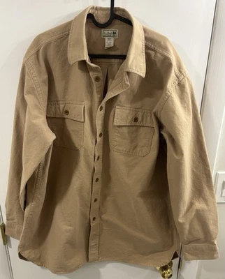 LL Bean Heavy Duty Chamois Barley Flannel Camel Tan Shirt-Tan Mens XL Tall - Image 1 of 4