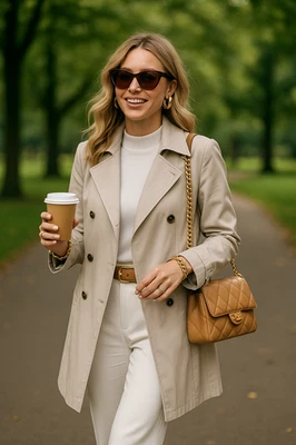 Gabardina Cole Haan Mujer Doble Pecho Talla M Caqui Beige Foto 1 de 4