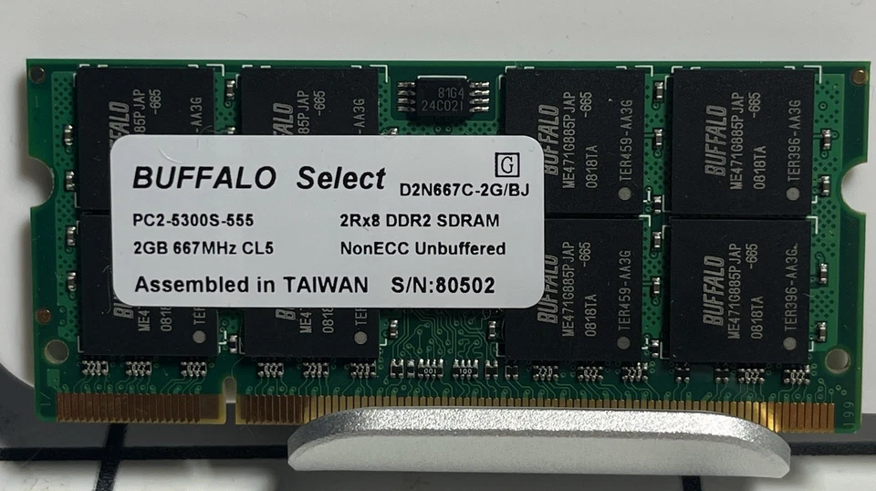 Buffalo PC2-5300S-555, D2N667C-2G/BJ, 2GB 667MHz CL5  Laptop/Printer RAM stick - Image 1 of 4
