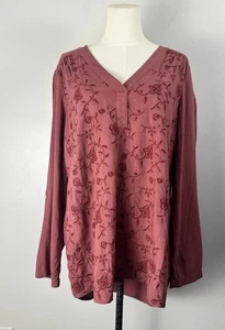 Top túnica SOFT AROUND Lucy lino/mezcla floral bordado lagenlook talla L - Imagen 1 de 13