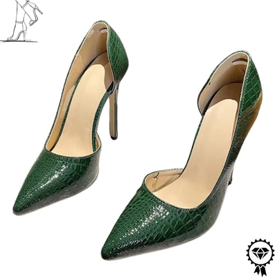 Womens Green Snake Print Leather High Heels Slingback Stiletto Party Sexy Shoe - Image 1 of 4
